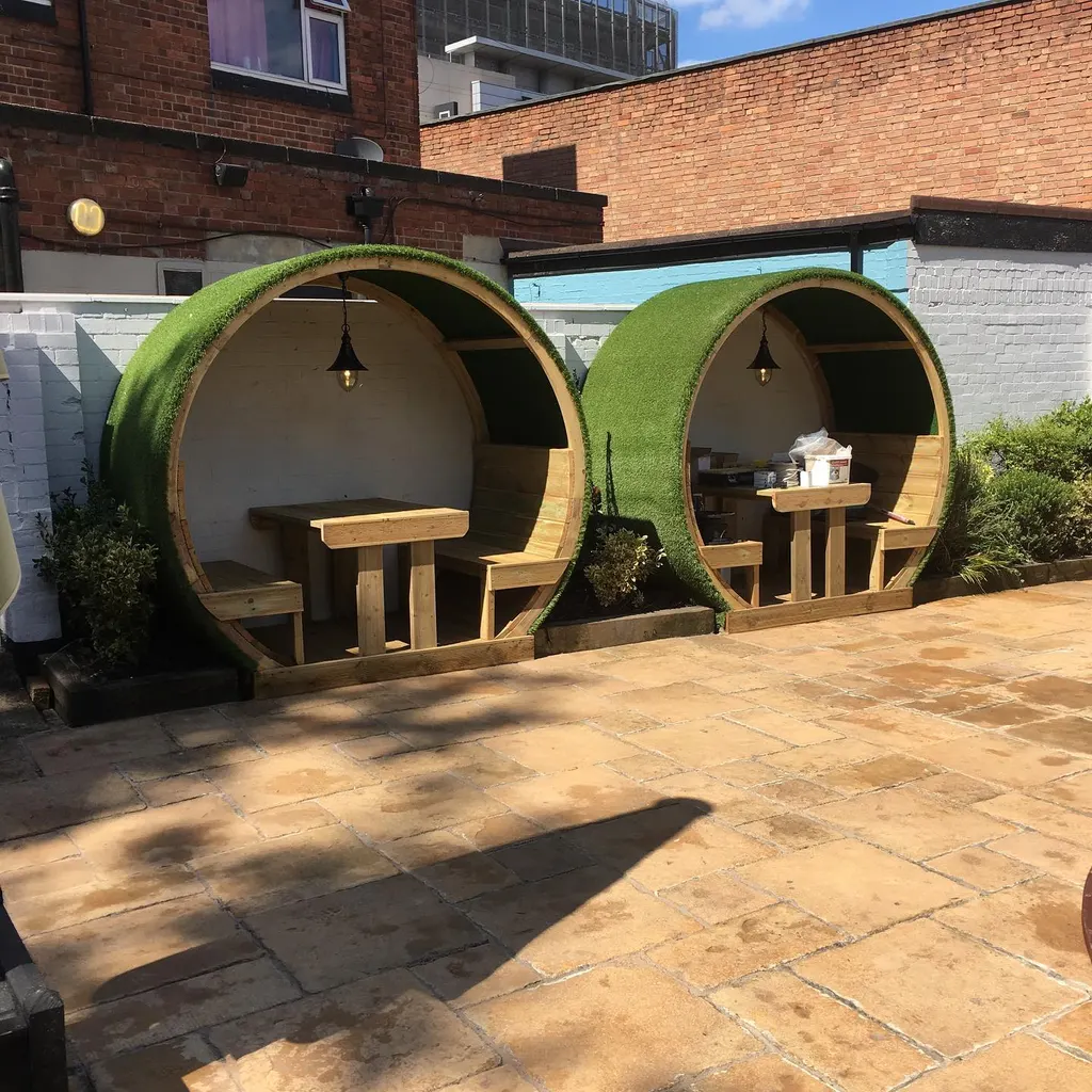 Tanalised timber dining booth with seating Low Road Nursery Chesterfield
