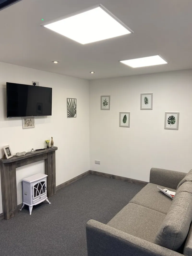 Interior of a fitted garden office built by Low Road Nursery Chesterfield